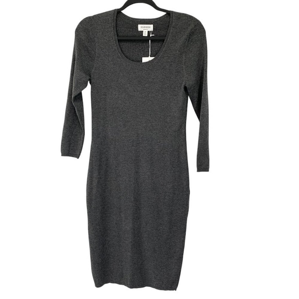 Hudson North Knit Sweater Dress 3/4 Sleeve Charcoal Gray Size S Sheath Office
